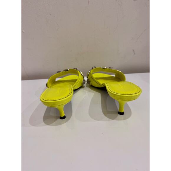 Balenciaga Cagole Studded Buckle Leather Slip On Mules Neon Yellow Women EU 37.5 - Picture 5 of 7